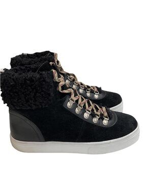 Sam Edelman Luther Suede and Faux Shearling High Top Sneaker SZ 9 Black